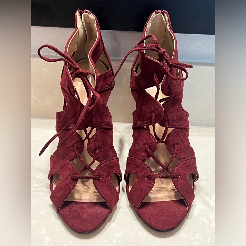 Wine Crisscross Scrap With Tie Strings Heels - image 1